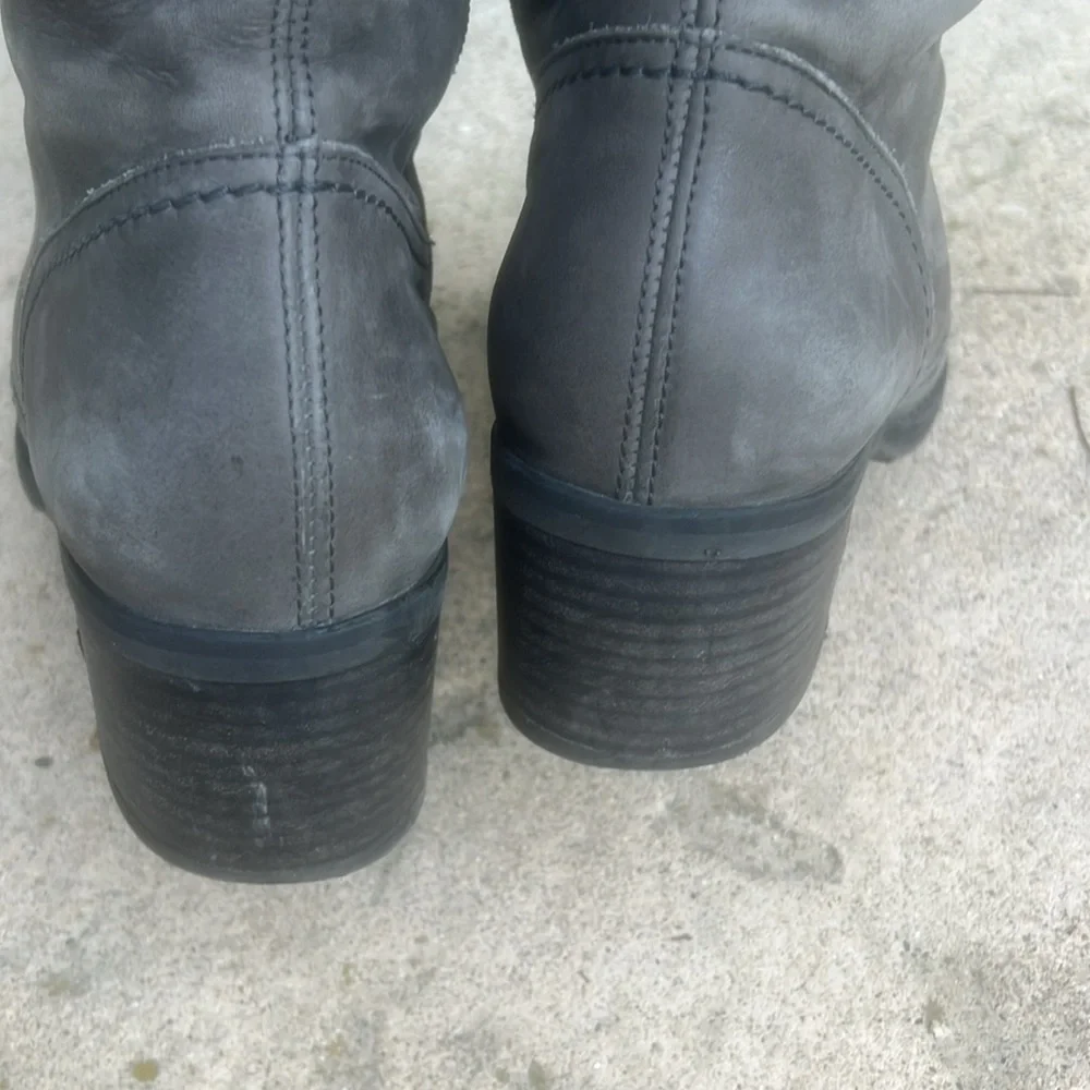 Paul Green Kendra Grey Leather Tall Buckle Boot Women's Size 8